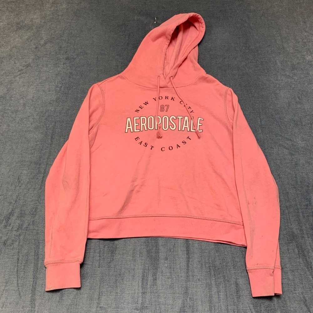 Aeropostale Hoodie Women Medium Pink Cotton Logo Fleece Lined Drawstring Outdoor